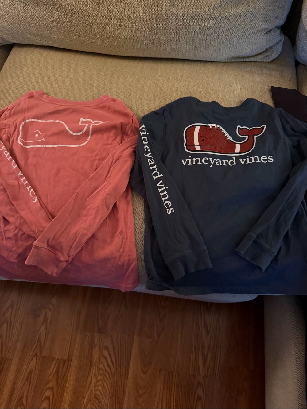 Vineyard Vines Long Sleeve Whale Tees in Navy & Coral